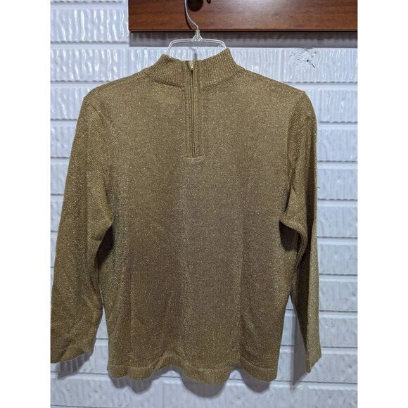 Vintage Lilly Of California Women's Gold Metallic ZipBack Pullover Sweater Small - Picture 3 of 5